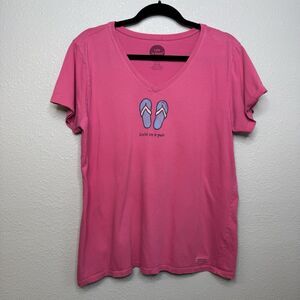 Life Is Good Crusher Tee Livin On a Pair T-Shirt Flip Flop Short Sleeve Large